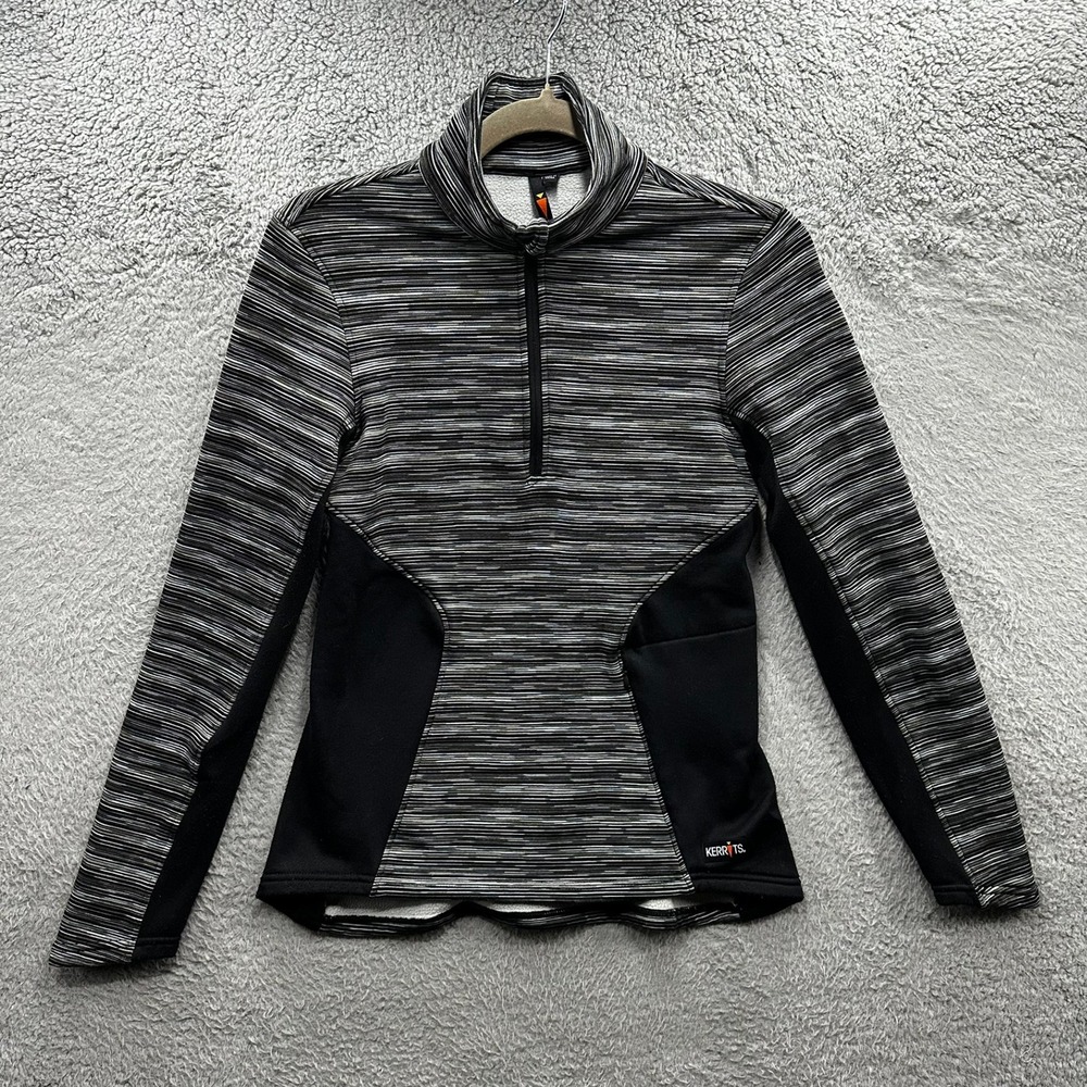 Kerrits Womens Small Fleece Lined Quarter Zip Base Layer Top Black Grey Striped